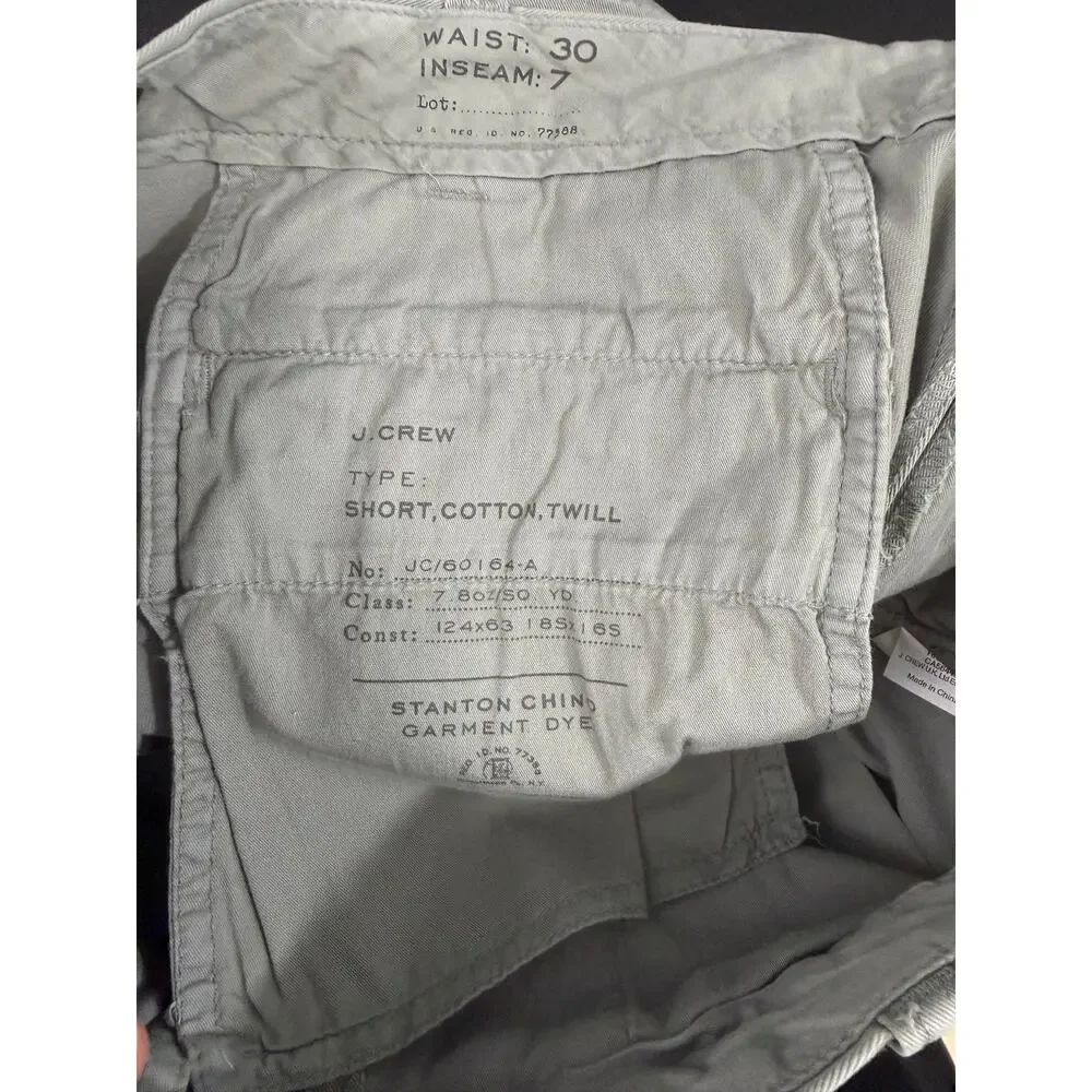 NWT J.Crew Stanton Chino Shorts Mens 30 Faded Green Cotton Twill 7” Inseam